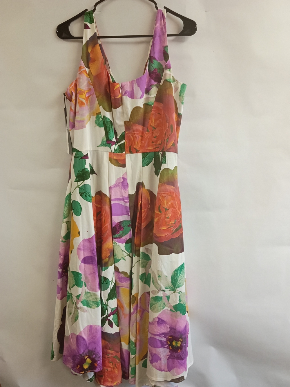 Calvin Klein Floral Midi Dress in Cream, Purple, Pink, Orange, Green - Picture 2 of 6